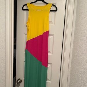 Colorblock Sleeveless Maxi Dress - Yellow, Pink & Green